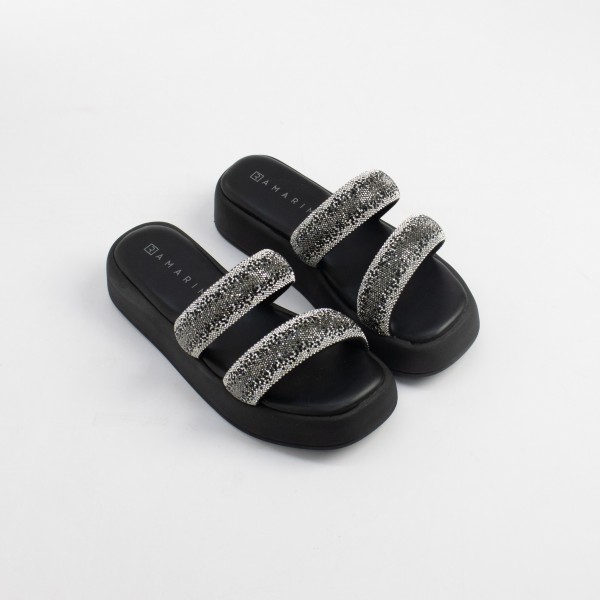 Sandália Flatform com Duas Tiras Decoradas com Cristais em Degradê Ramarim Feminino