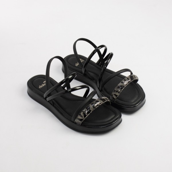 Sandália Papete Flatform com Tiras Finas e com Cristais Dakota Feminino