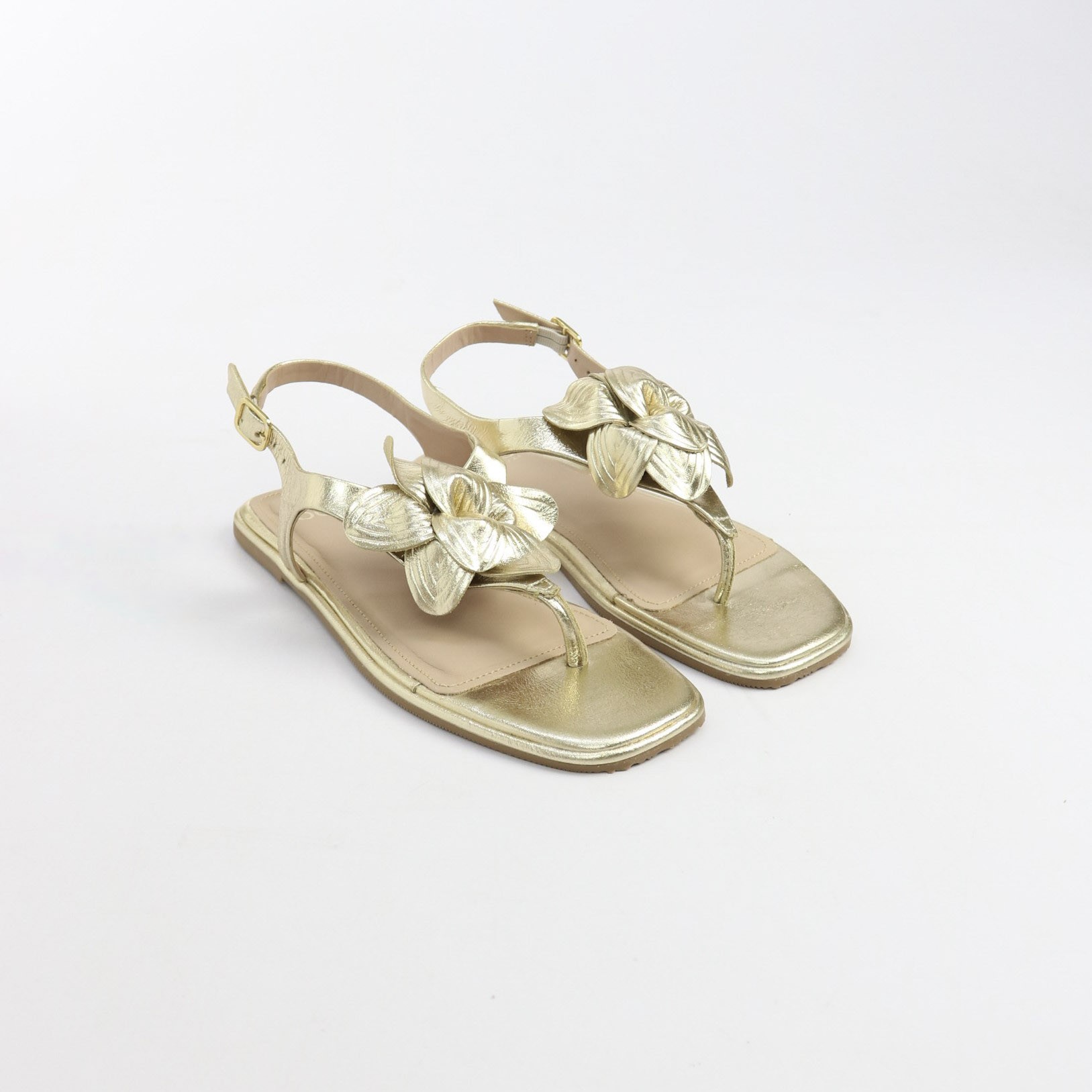 Sandália Rasteira Flat com Flor Metalizada 365 Soft Feminino