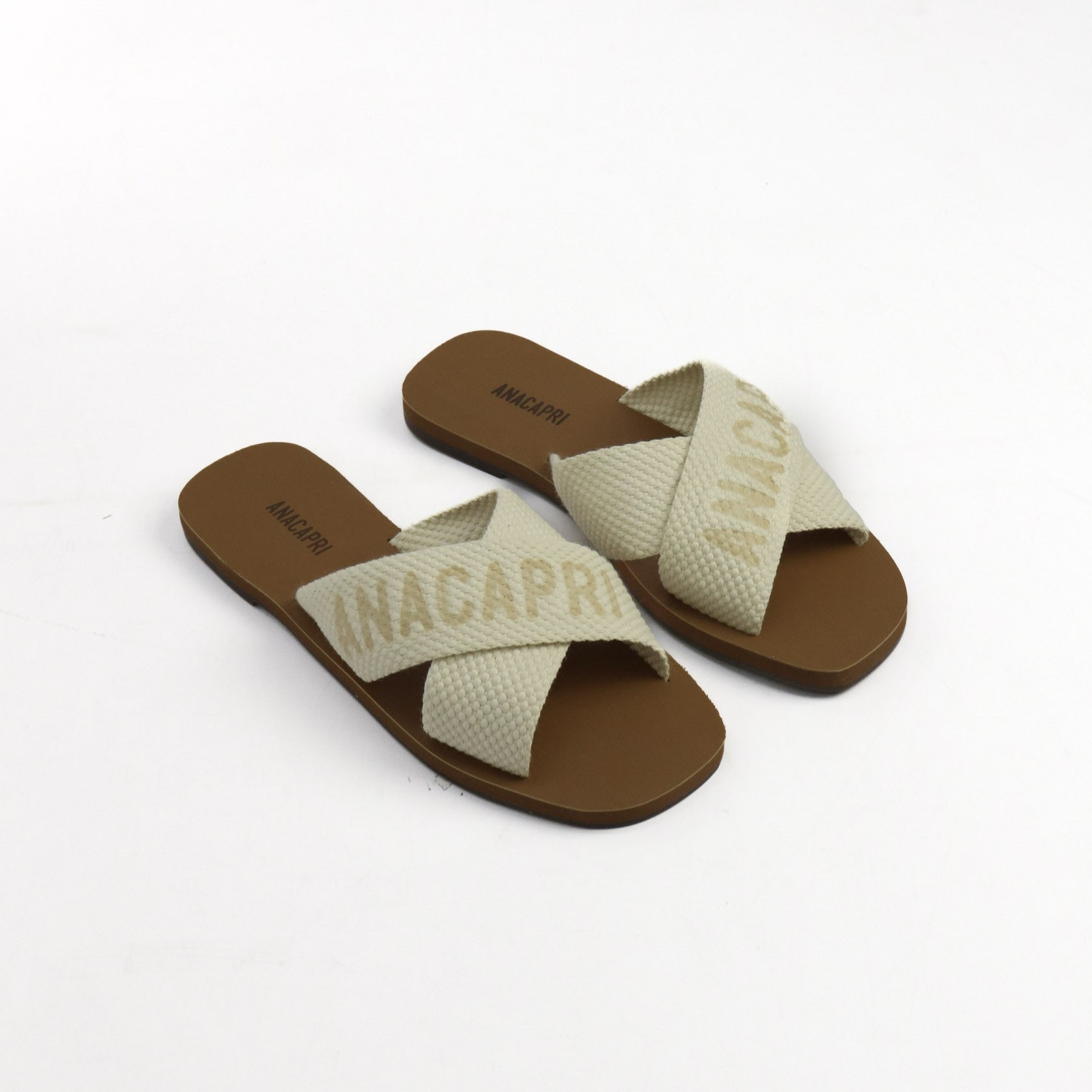 Chinelo Rasteira Flat de Tiras em X em Gorgurão Logo Anacapri Feminino
