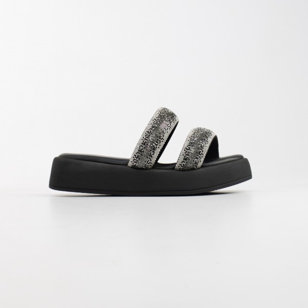Sandália Flatform com Duas Tiras Decoradas com Cristais em Degradê Ramarim Feminino