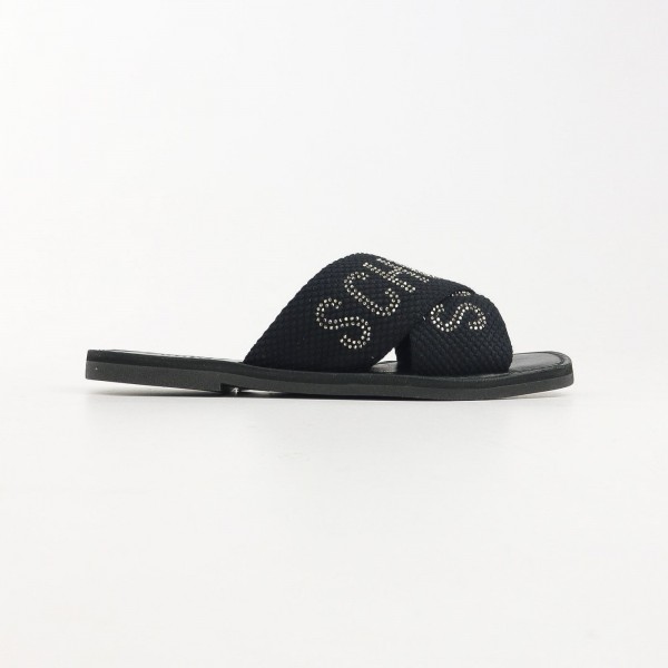 Chinelo Rasteira Flat em X de Gorgurão com Logo em Cristais Schutz Feminino