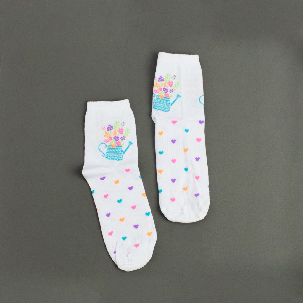 Meia Cano Longo Corações e Vasinho de Flores Selene Feminino