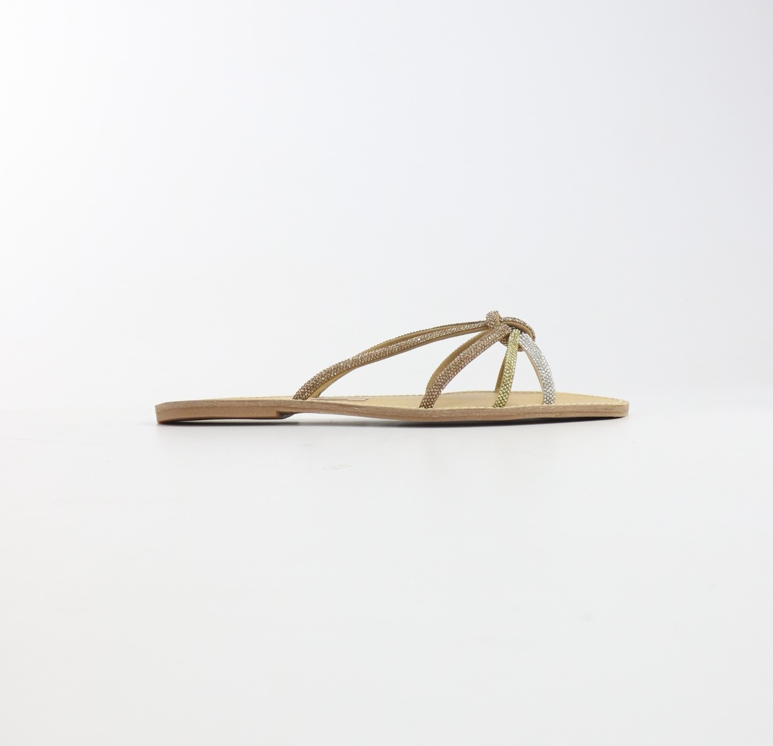 Chinelo Rasteira Flat com Tiras Finas de Cristais Santa Lolla Feminino